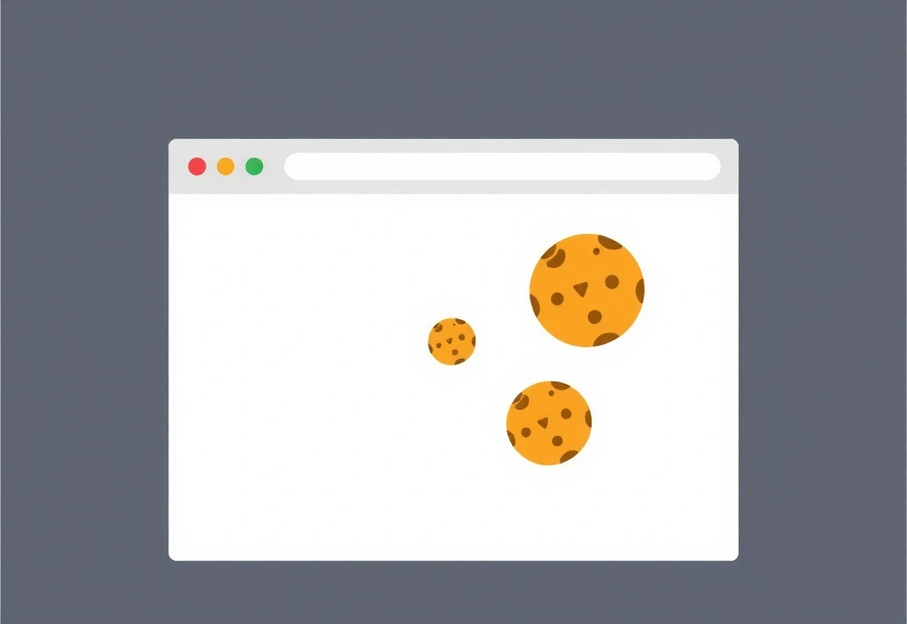 Ilustrație cu un browser web și iconițe de cookie-uri